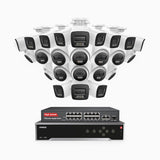 H1200 - 4K 12MP 32 Channel PoE Security System with 12 Bullet & 12 Turret Cameras, Color & IR Night Vision, Human & Vehicle Detection, H.265+, Built-in Microphone, Max. 512 GB Local Storage, IP67