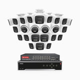 H800 - 4K 32 Channel PoE Security System with 20 Bullet & 4 Turret Cameras, Human & Vehicle Detection, Color & IR Night Vision, Built-in Mic, RTSP Supported, 16-Port PoE Switch Included