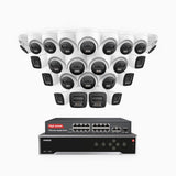 H800 - 4K 32 Channel PoE Security System with 8 Bullet & 16 Turret Cameras, Human & Vehicle Detection, Color & IR Night Vision, Built-in Mic, RTSP Supported, 16-Port PoE Switch Included