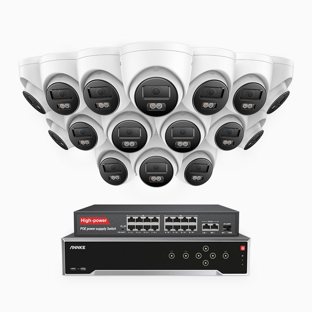 H800 - 4K 32 Channel 16 Cameras PoE Security System, Human & Vehicle Detection, Color & IR Night Vision, Built-in Mic, RTSP Supported, 16-Port PoE Switch Included