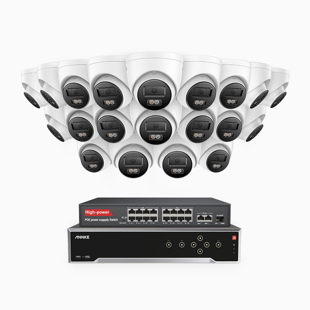 H1200 - 4K 12MP 32 Channel 20 Cameras PoE Security System, Color & IR Night Vision, Human & Vehicle Detection, H.265+, Built-in Microphone, Max. 512 GB Local Storage, IP67