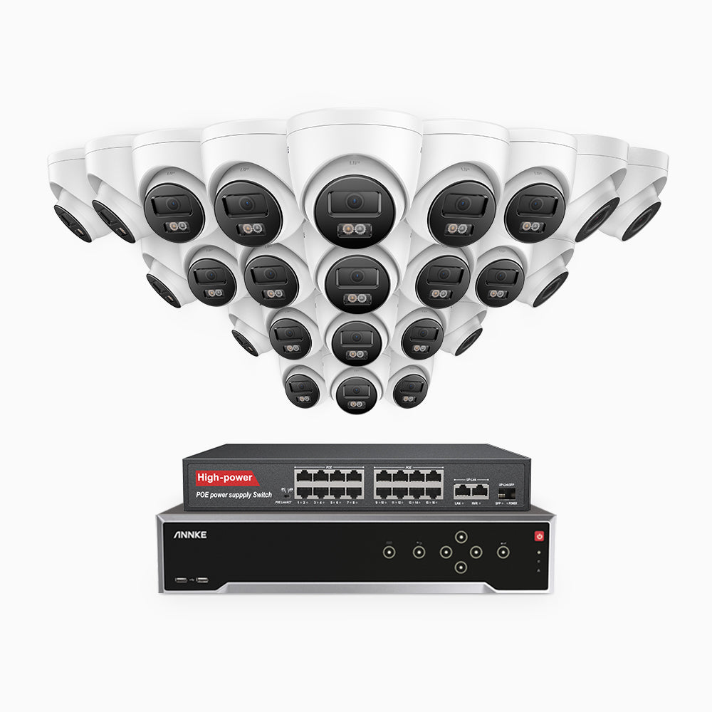 H800 - 4K 32 Channel 24 Cameras PoE Security System, Human & Vehicle Detection, Color & IR Night Vision, Built-in Mic, RTSP Supported, 16-Port PoE Switch Included