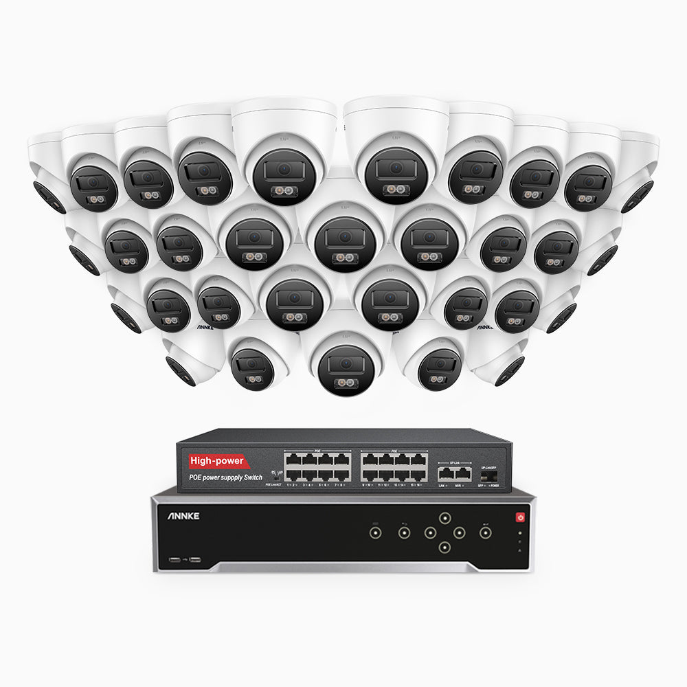 H800 - 4K 32 Channel 32 Cameras PoE Security System, Human & Vehicle Detection, Color & IR Night Vision, Built-in Mic, RTSP Supported, 16-Port PoE Switch Included