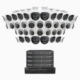 H800X - 4K 64 Channel PoE Security System with 20 Bullet & 20 Turret Cameras, 1/1.8'' BSI Sensor, f/1.6 Aperture (0.003 Lux), Siren & Strobe Alarm,Two-Way Audio, Human & Vehicle Detection, Perimeter Protection