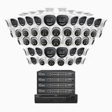 H800X - 4K 64 Channel PoE Security System with 24 Bullet & 24 Turret Cameras, 1/1.8'' BSI Sensor, f/1.6 Aperture (0.003 Lux), Siren & Strobe Alarm,Two-Way Audio, Human & Vehicle Detection, Perimeter Protection