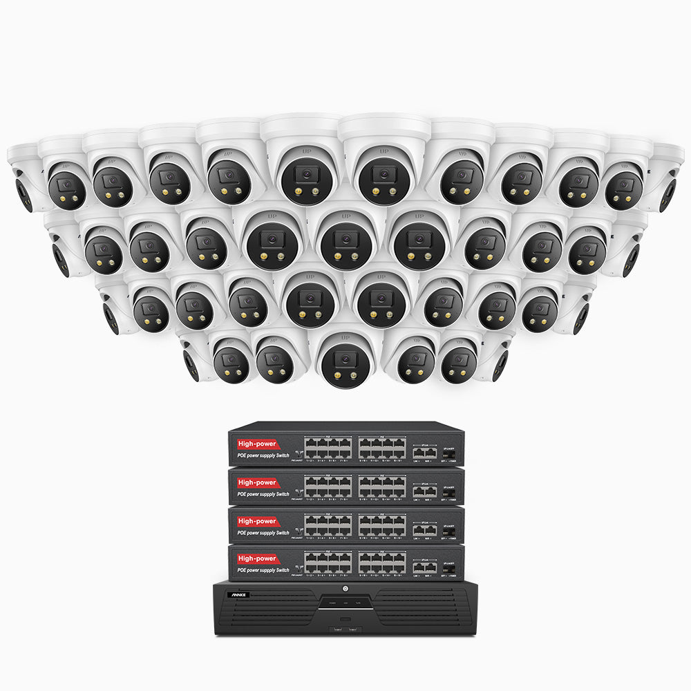AH800 - 4K 64 Channel 40 Cameras PoE Security System, 1/1.8'' BSI Sensor, f/1.6 Aperture (0.003 Lux), Siren & Strobe Alarm,Two-Way Audio, Human & Vehicle Detection,  Perimeter Protection, Works with Alexa