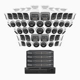 H1200 - 4K 12MP 64 Channel PoE Security System with 24 Bullet & 24 Turret Cameras, Color & IR Night Vision, Human & Vehicle Detection, H.265+, Built-in Microphone, Max. 512 GB Local Storage, IP67