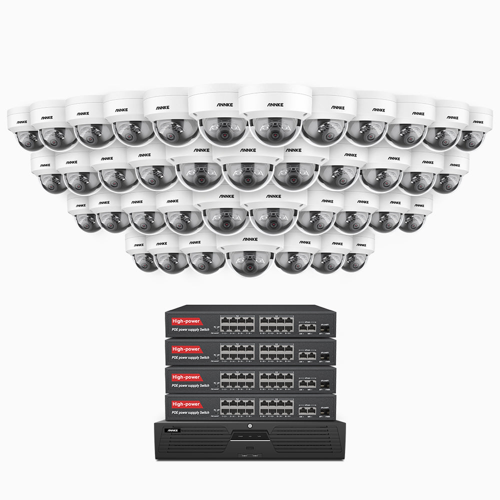 H1200 - 4K 12MP 64 Channel 40 Cameras PoE Security System, Color & IR Night Vision, Human & Vehicle Detection, H.265+, Built-in Microphone, Max. 512 GB Local Storage, IP67