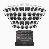 H800 - 4K 64 Channel PoE Security System with 24 Bullet & 24 Turret Cameras, Human & Vehicle Detection, Color & IR Night Vision, Built-in Mic, RTSP Supported, 16-Port PoE Switch Included