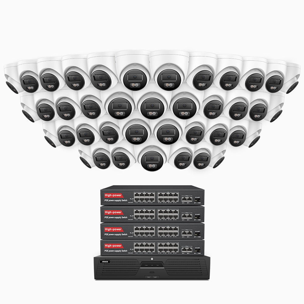 H1200 - 4K 12MP 64 Channel 40 Cameras PoE Security System, Color & IR Night Vision, Human & Vehicle Detection, H.265+, Built-in Microphone, Max. 512 GB Local Storage, IP67
