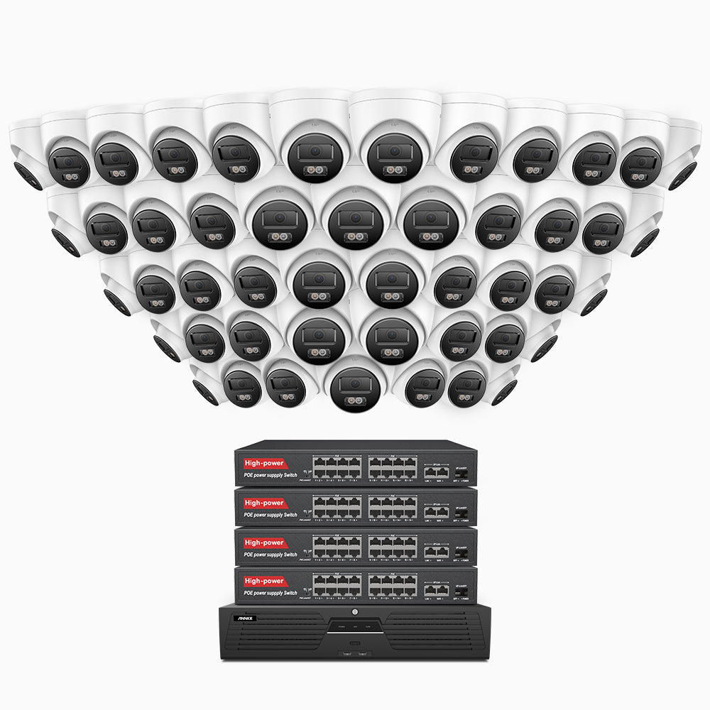 H800 - 4K 64 Channel 48 Cameras PoE Security System, Human & Vehicle Detection, Color & IR Night Vision, Built-in Mic, RTSP Supported, 16-Port PoE Switch Included