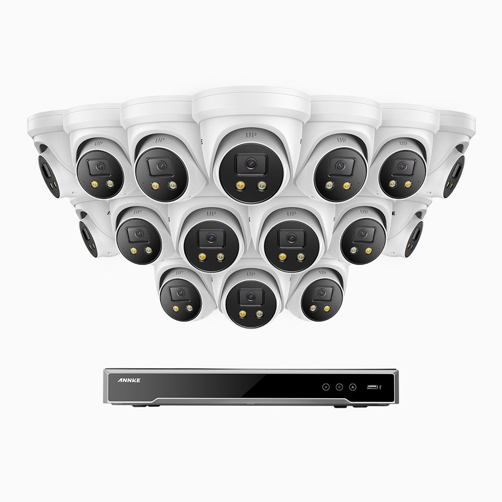 AH800 - 4K 16 Channel 16 Cameras PoE Security System, 1/1.8'' BSI Sensor, f/1.6 Aperture (0.003 Lux), Siren & Strobe Alarm,Two-Way Audio, Human & Vehicle Detection,  Perimeter Protection, Works with Alexa